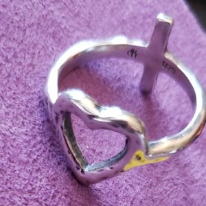 Sterling Silver Dual Heart Cross ring Grace&Heart